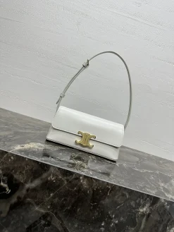 CELINE Shoulder Bags Calfskin Leather (White-Gold) 24X11X8CM G00202608091232