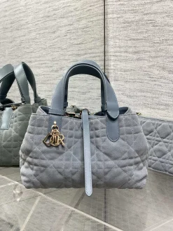 DIOR Shoulder Bags Calfskin Suede (Gray-Blue-Gold) 23X15X15CM G80202608060189