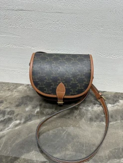 CELINE Shoulder Bags Canvas Leather (Brown-Black) 24X16X7CM E00202608091413