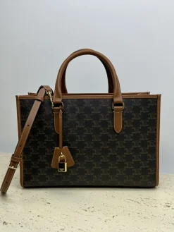 CELINE Shoulder Bags Canvas Leather (Brown-Black) 35X22X7CM F80202608091562