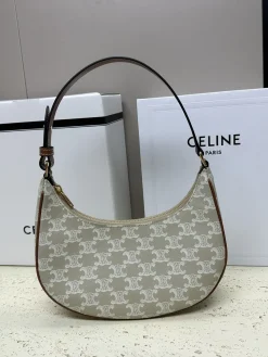 CELINE Shoulder Bags Coated Canvas Calfskin (Beige-Brown) 23X14X7CM E00202608091418