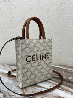 Alternative view of CELINE Shoulder Bags Coated Canvas Calfskin (White-Brown) 20X17X6CM D80202608091408