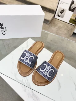 CELINE Slides Embroidery Leather Rubber EU35-42 A90202608031096