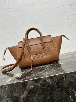 CELINE Top Handle Bags Lamb Leather (Brown-Gold) One Size I00202608090850