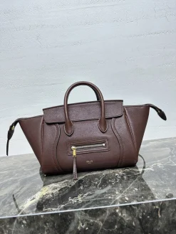 CELINE Top Handle Bags Lambskin (Brown-Gold) SMALL I00202608090855