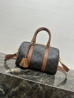 CELINE Top Handle Bags Patent Leather (Brown-Black) 25X19X13CM G30202608090551