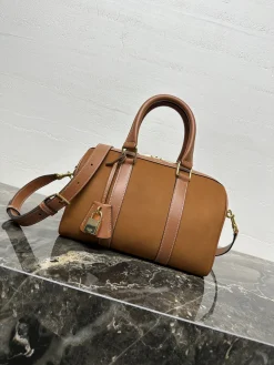 CELINE Top Handle Bags Suede Calfskin (Brown-Gold) 25X19X13CM I30202608090553