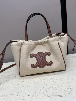 CELINE Totes Bags Calfskin Leather (Beige-Brown) 22X17X15CM F80202608091559