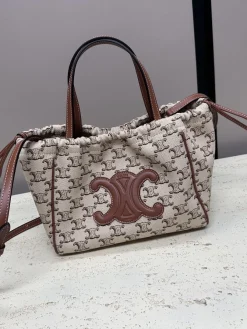 CELINE Totes Bags Calfskin Leather (Beige-Brown) 22X17X15CM F80202608091560