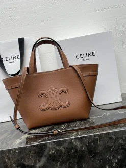 CELINE Totes Bags Pebbled Leather (Brown) 20X21X10CM H00202608091567