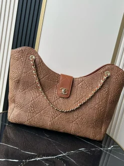 CHANEL Beach Bags Calfskin Leather (Brown-Gold) 33X54X15CM H80202608071640