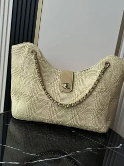 CHANEL Beach Bags Calfskin Leather (Light Green-Beige) 33X54X15CM H80202608071639