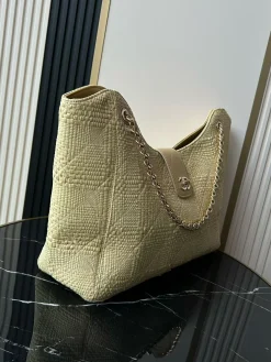 Alternative view of CHANEL Beach Bags Calfskin Leather (Light Green-Beige) 33X54X15CM H80202608071639