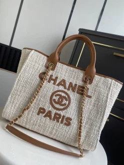 Alternative view of CHANEL Beach Bags Canvas Leather (Cream-Brown) 33CM G50202608070761
