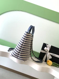 Alternative view of CHANEL Beach Bags Canvas Leather (Navy-Beige) 25X46X13CM G90202608072381