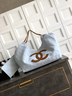 CHANEL Beach Bags Canvas (Light Blue-Brown) 20X43X17CM G90202608070303
