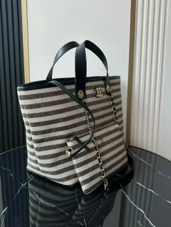 Alternative view of CHANEL Beach Bags Cotton Leather (Black-Beige) 31X45X28CM H00202608073154