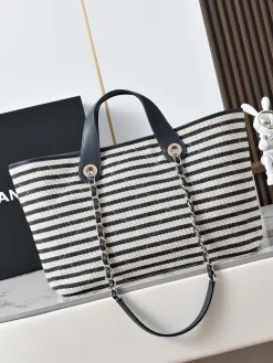 Alternative view of CHANEL Beach Bags Cotton Leather (Black-Ecru) 31X45X28CM G90202608072587