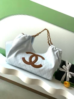 CHANEL Beach Bags Denim (Light Blue-Brown) 20X43X17CM H00202608070459