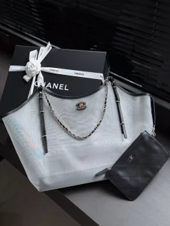 CHANEL Beach Bags PVC Leather (White-Black) 37X11X36CM G70202608070402