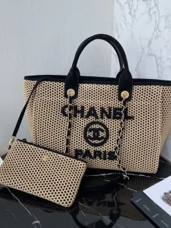 CHANEL Beach Bags Raffia (Beige-Black) 34CM G80202608071437