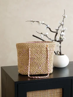 CHANEL Beach Bags Raffia Woven (Beige-Pink) 32X23X14CM I00202608071156