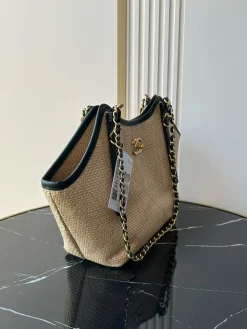 Alternative view of CHANEL Beach Bags Straw Leather (Beige-Black) 20X28X7CM G00202608073155