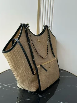 Alternative view of CHANEL Beach Bags Straw Leather (Beige-Black) 36X59X13CM G60202608073157