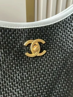 Alternative view of CHANEL Beach Bags Straw and Leather (Black-White-Gold) 36X59X13CM G60202608073159