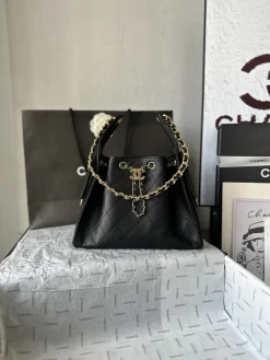 CHANEL Bucket Bags Calfskin Leather (Black-Gold) 30X26X14CM G30202608070806