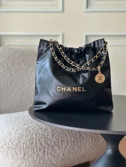 CHANEL Bucket Bags Calfskin Leather (Black-Gold) 35X37X7CM F00202608072054