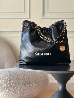 CHANEL Bucket Bags Calfskin Leather (Black-Gold) 39X42X8CM F30202608072045