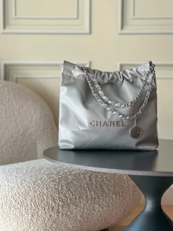 CHANEL Bucket Bags Calfskin Leather (Grey-Silver) 35X37X7CM F00202608072068