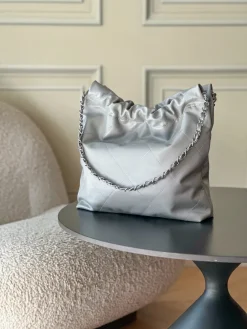 Alternative view of CHANEL Bucket Bags Calfskin Leather (Grey-Silver) 35X37X7CM F00202608072068
