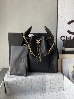 CHANEL Bucket Bags Caviar Leather (Black-Gold) 40X30X15CM G50202608073178