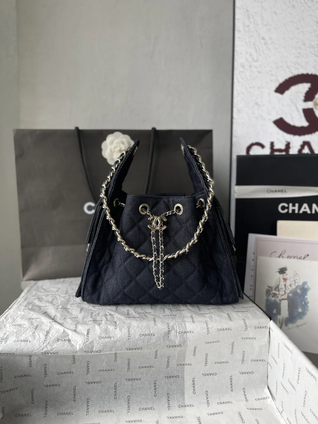 CHANEL Bucket Bags Caviar Leather (Blue-Silver) 30X26X14CM G10202608071417