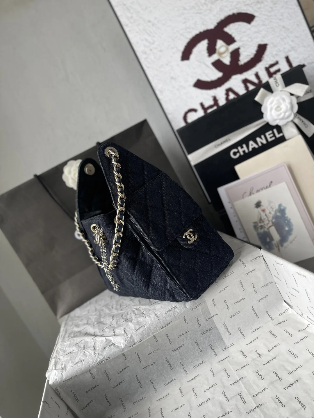 CHANEL Bucket Bags Caviar Leather (Blue-Silver) 30X26X14CM G10202608071417 - Image 5
