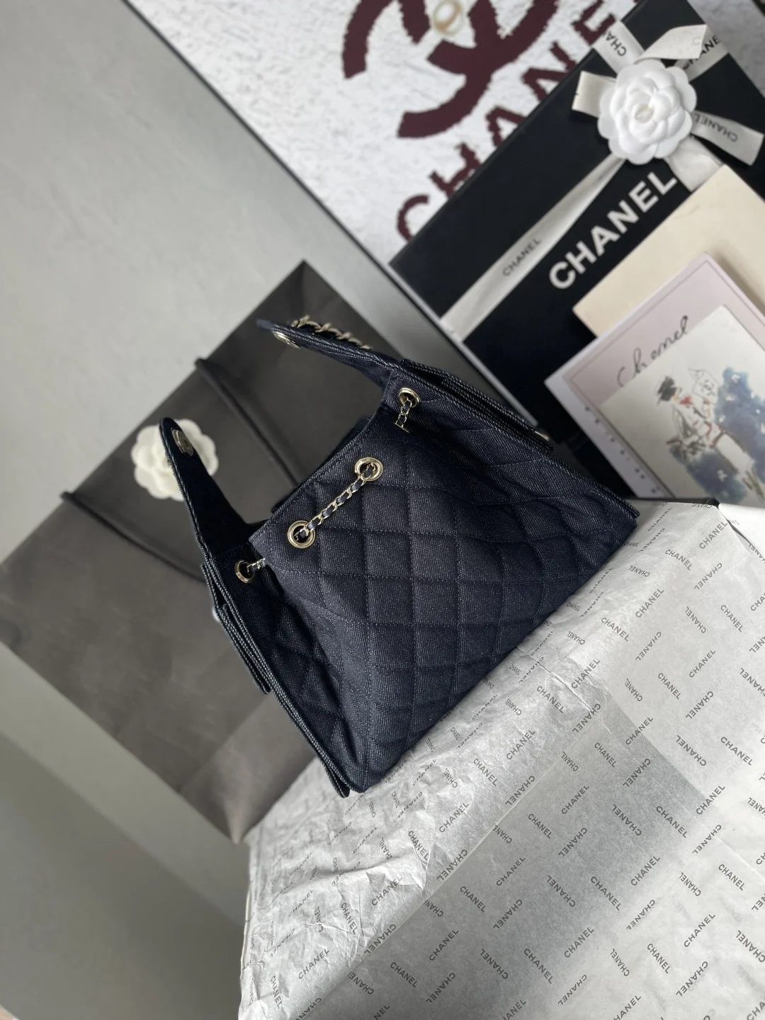 CHANEL Bucket Bags Caviar Leather (Blue-Silver) 30X26X14CM G10202608071417 - Image 6