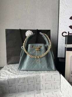 CHANEL Bucket Bags Caviar Leather (Light Blue-Gold) 30X26X14CM F50202608073198