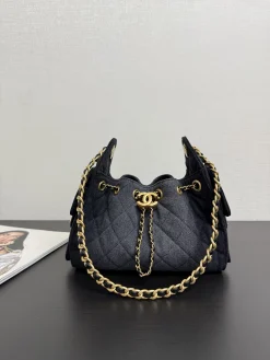 CHANEL Bucket Bags Denim (Black-Gold) 22X21X10CM A050202608071563