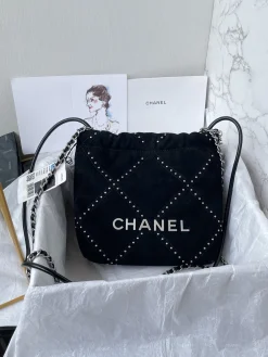 CHANEL Bucket Bags Denim (Black-Silver) 19X20X6CM G50202608073160