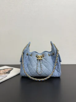CHANEL Bucket Bags Denim Suede (Light Blue-Gold) 22X21X10CM A050202608073221