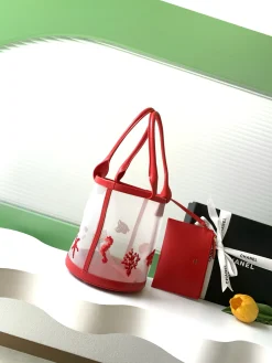 Alternative view of CHANEL Bucket Bags Mesh Leather (Red-White) 31X24X23CM G80202608070817