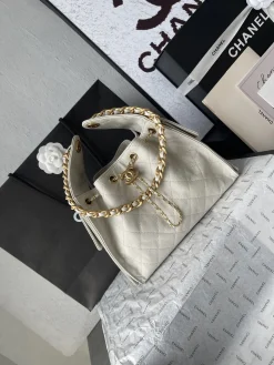 Alternative view of CHANEL Bucket Bags Quilted Leather (White-Gold) 30X26X14CM F50202608073191