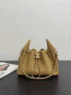CHANEL Bucket Bags Suede Leather (Brown-Gold) 22X21X10CM A100202608073223