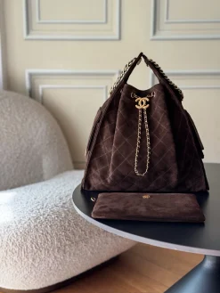 CHANEL Bucket Bags Suede Leather (Brown-Gold) 40X30X15CM H50202608073167