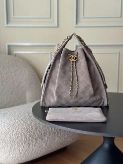 CHANEL Bucket Bags Suede Leather (Taupe-Gold) 40X30X15CM H50202608073166