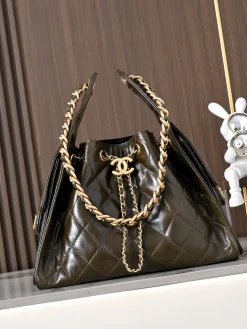 CHANEL Bucket Bags Waxed Leather (Dark Green-Gold) 30X26X14CM A000202608071603