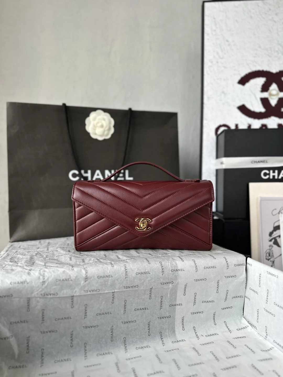 CHANEL Clutches Bags Caviar Leather (Burgundy-Gold) 10X26X5CM G00202608070736