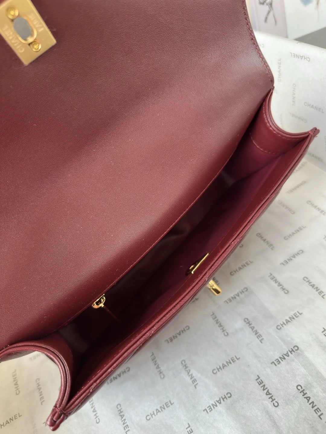 CHANEL Clutches Bags Caviar Leather (Burgundy-Gold) 10X26X5CM G00202608070736 - Image 10